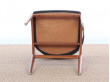 Mid century modern pair of armchair in teak and brown leather by Johannes Andersen