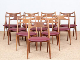 Mid-Century modern set of 10 Sawback chairs by Hans J. Wegner