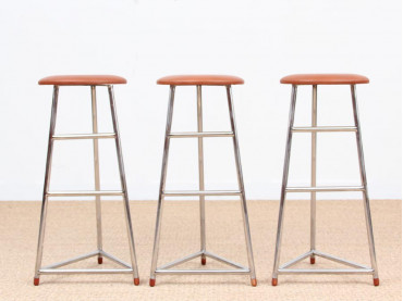 Mid-Century Modern style Bar stool in steel and leather