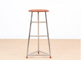Mid-Century Modern style Bar stool in steel and leather