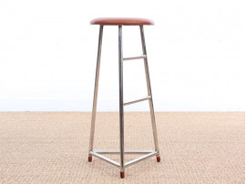 Mid-Century Modern style Bar stool in steel and leather