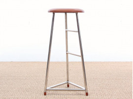 Mid-Century Modern style Bar stool in steel and leather