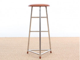 Mid-Century Modern style Bar stool in steel and leather