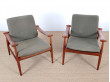 Mid century modern pair of armchair in teak model FD 133 by Finn Juhl