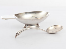 Sauceboat "Swan" with serving ladle in silver plated by Christian Fjerdingstad