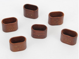 Set of 6 scandinavian napkin rings in teak