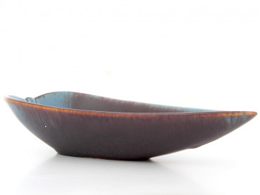 Rorstrand Brown & Blue Haresfur Leaf-Shaped Tray by Gunar Nylund