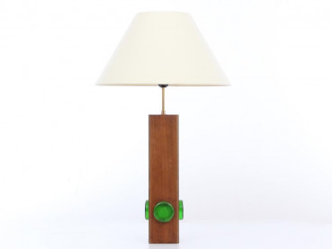 grande lampe scandinave en teck et pâte de verre