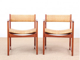 Danish mid-century modern pair of arm chairs model 350 by Peter & Orla Hvidt & Mølgaard-Nielsen for Søborg Møbelfabrik