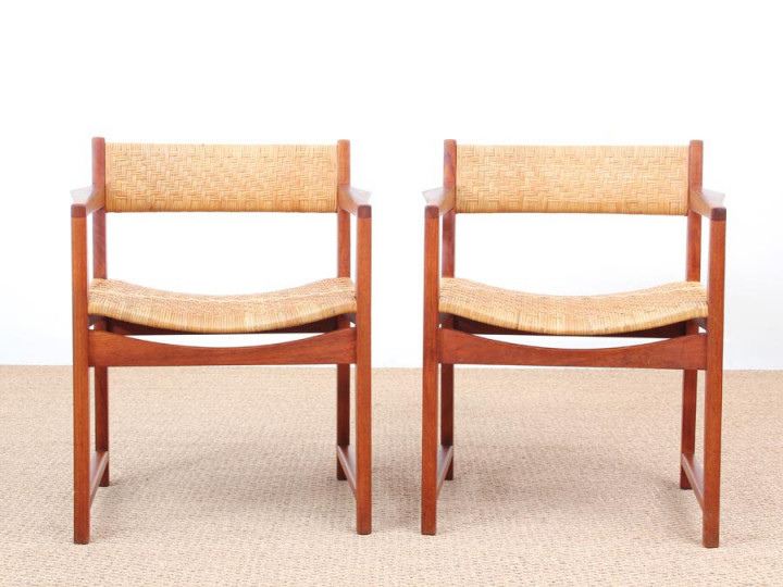 Danish mid-century modern pair of arm chairs model 350 by Peter & Orla Hvidt & Mølgaard-Nielsen for Søborg Møbelfabrik