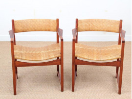 Danish mid-century modern pair of arm chairs model 350 by Peter & Orla Hvidt & Mølgaard-Nielsen for Søborg Møbelfabrik