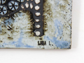 Lisa Larson wall plaque, Stoneware. Women in chair,  from the series UNIQUE