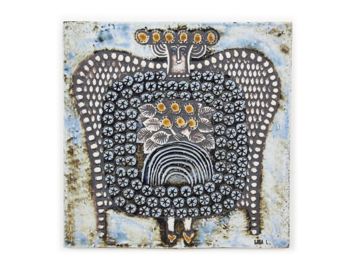 Lisa Larson wall plaque, Stoneware. Women in chair,  from the series UNIQUE