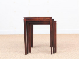 Mid-Century  modern scandinavian nesting tables in Rio rosewood and ceramic tales