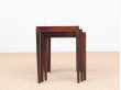 Mid-Century  modern scandinavian nesting tables in Rio rosewood and ceramic tales