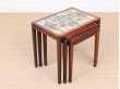 Mid-Century  modern scandinavian nesting tables in Rio rosewood and ceramic tales