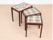 Mid-Century  modern scandinavian nesting tables in Rio rosewood and ceramic tales