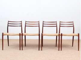 Mid-Century  modern scandinavian set of 4 Scandinavian rosewood chairs N° 78 by  Niels O. Møller