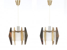 Paire de suspensions scandinaves en verre et laiton