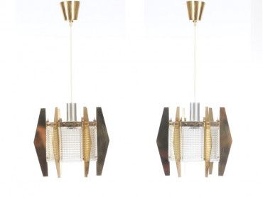 Paire de suspensions scandinaves en verre et laiton