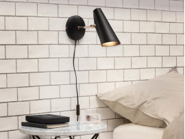 Mid-Century  modern wall  lamp S-30016 "Birdy" black short arm by Birger Dahl. New release.