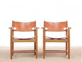 Mid-Century modern scandinavian pair of armchairs by Borge Mogensen model 3238