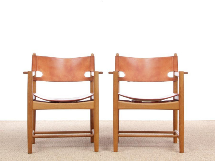 Mid-Century modern scandinavian pair of armchairs by Borge Mogensen model 3238