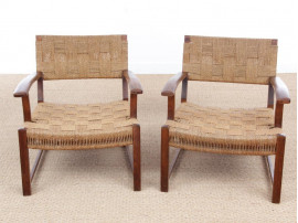 Mid-Century Modern pair of arm chairs  with woven sea grass.