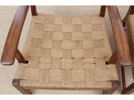 Mid-Century Modern pair of arm chairs  with woven sea grass.