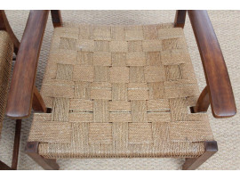 Mid-Century Modern pair of arm chairs  with woven sea grass.