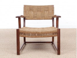 Mid-Century Modern pair of arm chairs  with woven sea grass.