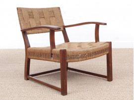 Mid-Century Modern pair of arm chairs  with woven sea grass.