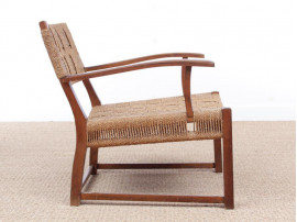 Mid-Century Modern pair of arm chairs  with woven sea grass.