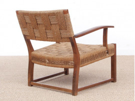 Mid-Century Modern pair of arm chairs  with woven sea grass.