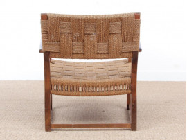 Mid-Century Modern pair of arm chairs  with woven sea grass.