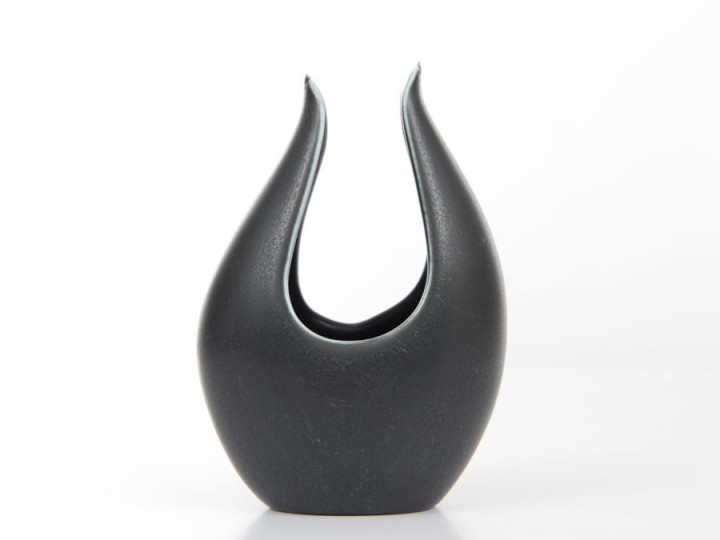 Rorstrand Short Black Caolina Vase by Gunnar Nylund