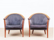 Mid-century Modern paire of lounge chairs in teak and alcantara by Bertil Fridhagen