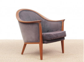 Mid-century Modern paire of lounge chairs in teak and alcantara by Bertil Fridhagen