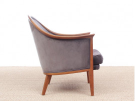 Mid-century Modern paire of lounge chairs in teak and alcantara by Bertil Fridhagen