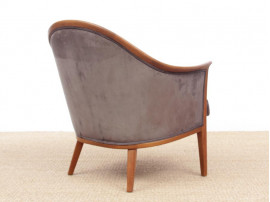 Mid-century Modern paire of lounge chairs in teak and alcantara by Bertil Fridhagen