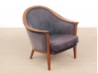 Mid-century Modern paire of lounge chairs in teak and alcantara by Bertil Fridhagen