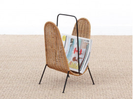 Mid-Century  modern scandinavian magazine rack in rattan