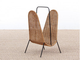 Mid-Century  modern scandinavian magazine rack in rattan