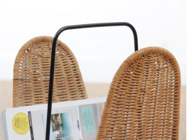 Mid-Century  modern scandinavian magazine rack in rattan