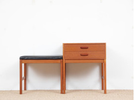 Ensemble d'entrée scandinave en teck, tabouret et meuble à tiroirs