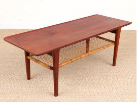 Mid-Century  modern scandinavian coffee table in teak and canne