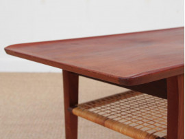 Mid-Century  modern scandinavian coffee table in teak and canne