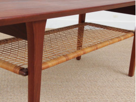 Mid-Century  modern scandinavian coffee table in teak and canne