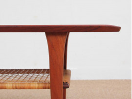 Mid-Century  modern scandinavian coffee table in teak and canne