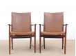 Mid century modern pair of armchair in Rio rosewood and cognac leather by Kai Lyngfeldt Larsen